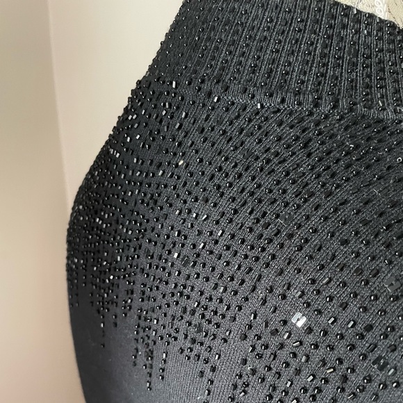 Angora rabbit cotton black beaded sleeveless mock neck sweater tank top - Picture 4 of 7